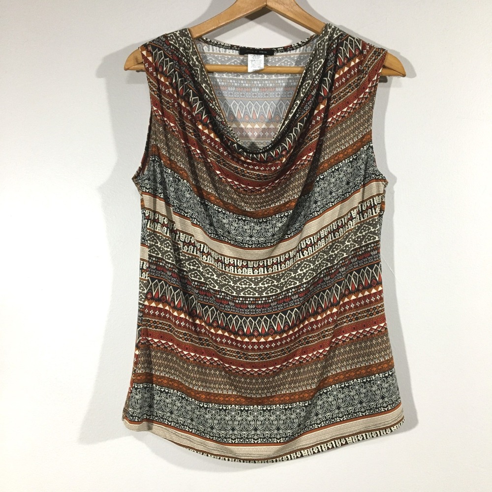 Jennie & Marlis Abstract Stripe Print Sleeveless Cowl Neck Top‎ Large